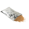 Large silver mylar storage bag partially open with dry granular food spilling out, durable and made in USA, ideal for long-term food preservation in Kitchen & Food collections.