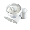 Compact stand mixer with white bowl and whisk attachment whipping cream, designed for effortless dough kneading and baking, part of kitchen gadgets and baking supplies collections.