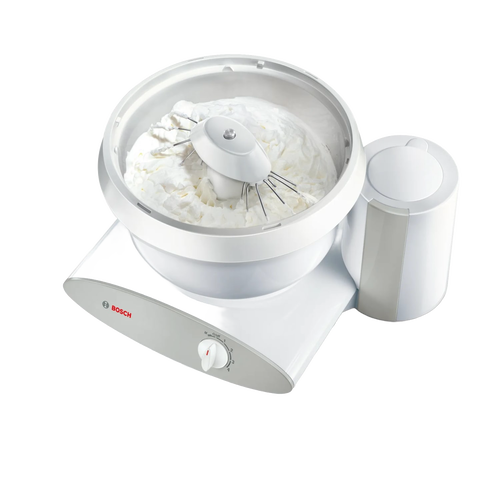 Compact stand mixer with white bowl and whisk attachment whipping cream, designed for effortless dough kneading and baking, part of kitchen gadgets and baking supplies collections.