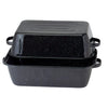 Large black speckled graniteware roasting pan with sturdy handles and a matching lid that doubles as a second pan, perfect for big-batch cooking and featured in Kitchen & Food, Cookware, and Best Sellers collections.