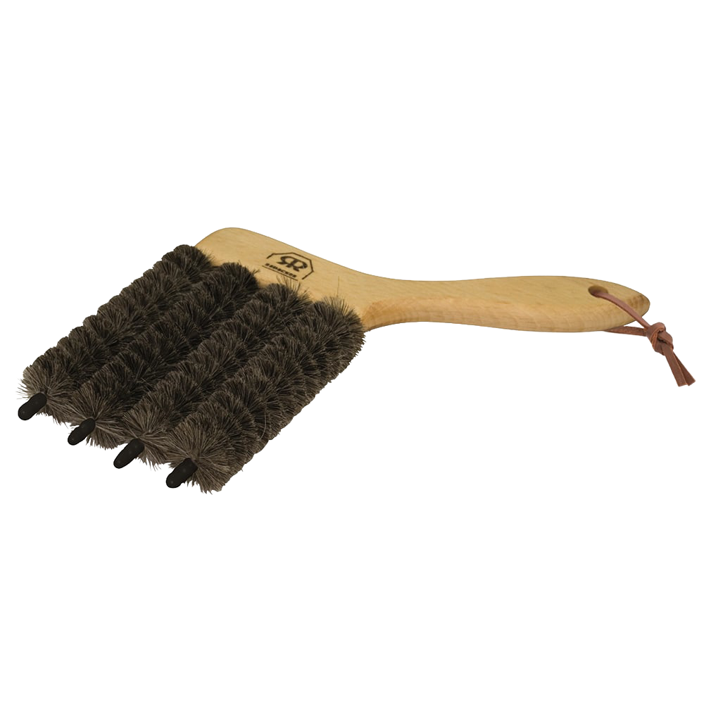 Blind brush with four soft goat hair bristled cylinders and an oiled beechwood handle with leather loop, designed for efficient dusting in Home & Decor, Household Cleaning, and Best Sellers collections.
