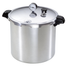 Large stainless steel pressure canner with black handles, pressure gauge, and secure lid, designed for food preservation in Kitchen & Food, Canning, and Best Sellers collections.