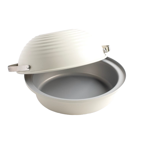 Cream-colored round baking cloche with a hinged domed lid and metal clasp, designed for home bread making and included in Kitchen & Food and Baking Supplies collections.