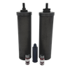 Two black synthetic filter elements and testing vials for water treatment, suitable for Appliances, Water Heating and Treatment, Best Sellers, Promo Eligible, and Berkey Water Filters collections.