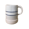 Handcrafted large stoneware stein in natural color with double blue stripes and sturdy handle, ideal for Kitchen & Food, Dinnerware, USA Made, and Best Sellers collections.
