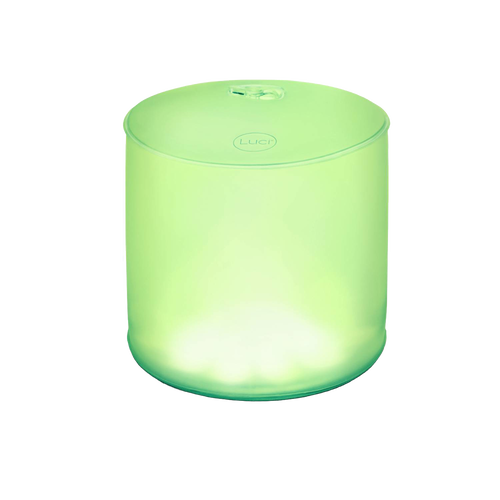 Compact inflatable solar lantern emitting soft green light, designed for versatile outdoor use in camping, emergency supplies, and farm & garden lighting.