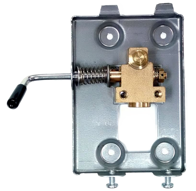 Metal wall plate assembly with brass valve and propane orifice, featuring a control lever, designed for lamps and gas lights in best sellers and promo eligible collections.
