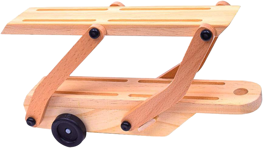 Handcrafted natural wood car carrier truck trailer with black wheels, designed for easy loading and unloading, part of wooden toys and indoor play collections.