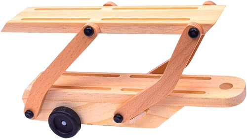 Handcrafted natural wood car carrier truck trailer with black wheels, designed for easy loading and unloading, part of wooden toys and indoor play collections.
