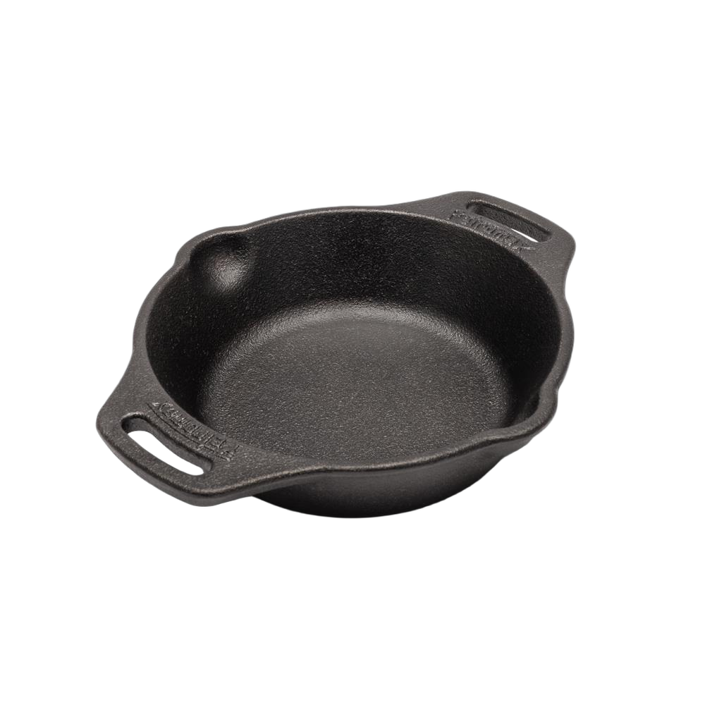 Handcrafted cast iron skillet with two side handles and a small pour spout, designed for versatile cooking in Farm, Garden & Tool, Kitchen & Food, Camping, Cookware, and Cast Iron collections.