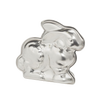 Shiny metal bunny-shaped cake pan made in USA, designed for creating detailed 3D cakes, featured in Kitchen & Food, Cookware, Baking Supplies, Best Sellers, and Promo Eligible collections.