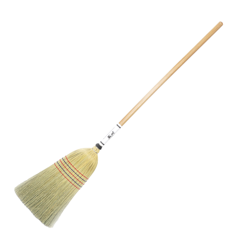 Handcrafted Amish made large corn straw broom with extra-long bristles and wooden handle, ideal for tough cleaning tasks in farm, garden, and household use.