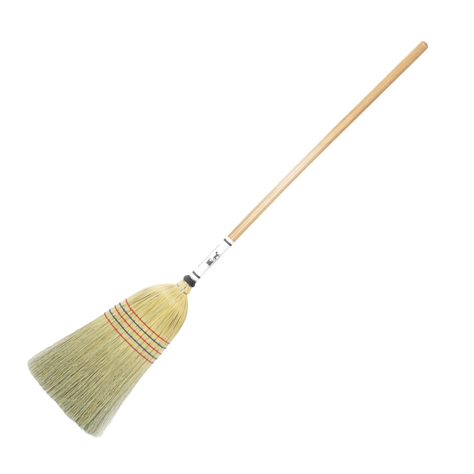 Handcrafted Amish made large corn straw broom with extra-long bristles and wooden handle, ideal for tough cleaning tasks in farm, garden, and household use.