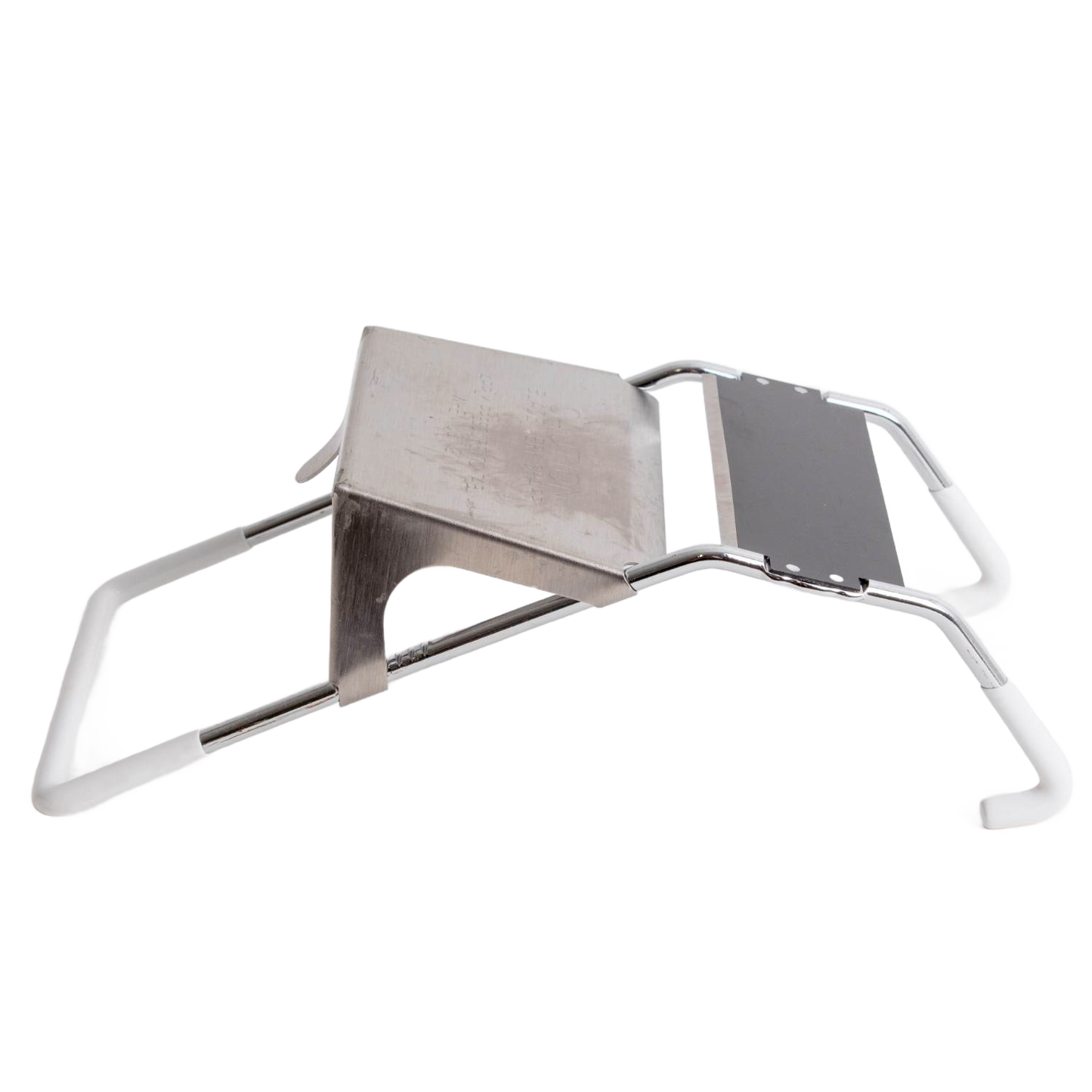 Handcrafted mandoline-style vegetable slicer with stainless steel blade and white frame, designed for uniform slicing in Kitchen & Food, Food Prep, Choppers and Cutters collections.