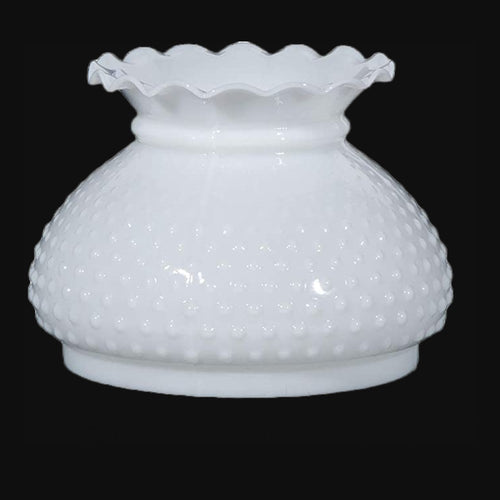 Handcrafted opal hobnail glass lamp shade with a ruffled edge, designed for lamps & lighting, parts and accessories, lamp shades, best sellers, and promo eligible collections.