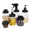 Seven-piece set of handcrafted black reusable lids designed for Mason jars, including pump, spray, flip-top, and screw-top styles, ideal for Home & Decor, Household Helpers, and USA Made collections.