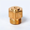 Close-up of a small brass propane orifice for gas lighting, featuring threaded base and hexagonal body, ideal for Lamps & Lighting, Gas Lights, Best Sellers, and Promo Eligible collections.
