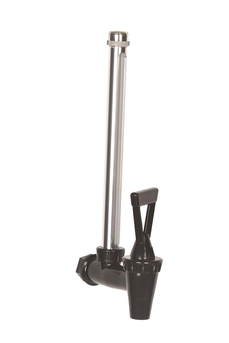 Black plastic water spigot featuring a clear 7.5-inch sight glass tube for monitoring water levels in Berkey water filters, suitable for use in Appliances, Water Heating and Treatment, and Best Sellers collections.