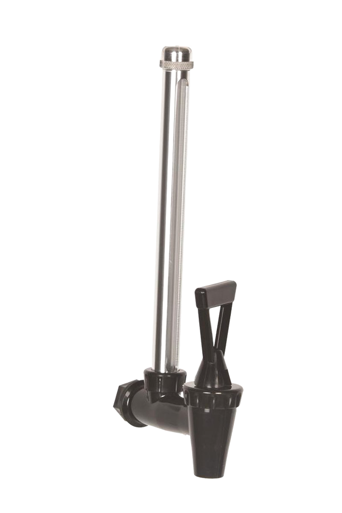 Black plastic water spigot featuring a clear 7.5-inch sight glass tube for monitoring water levels in Berkey water filters, suitable for use in Appliances, Water Heating and Treatment, and Best Sellers collections.