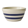 Handcrafted USA-made stoneware shoulder bowl with classic blue stripes, sturdy and versatile for mixing, baking, serving, and part of Kitchen & Food, Cookware, and Baking Supplies collections.