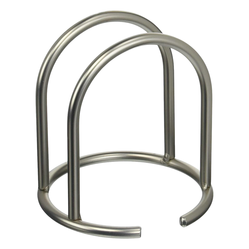 Modern stainless steel napkin holder with upright satin nickel finish and sturdy construction, designed for easy access and stylish organization in Home & Decor and Kitchen & Food collections.