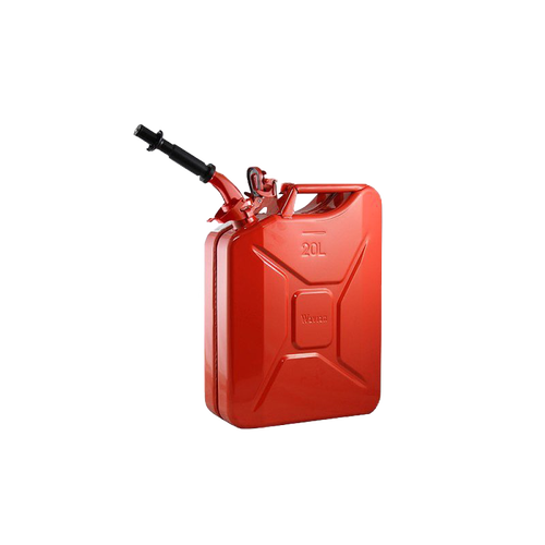 Sturdy red steel jerry can holding 20 liters of fuel, featuring a safety spout and adapter, designed for reliable use in Farm, Garden & Tool, Emergency Supplies, and Best Sellers collections.