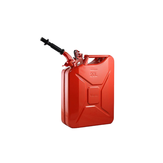 Sturdy red steel jerry can holding 20 liters of fuel, featuring a safety spout and adapter, designed for reliable use in Farm, Garden & Tool, Emergency Supplies, and Best Sellers collections.