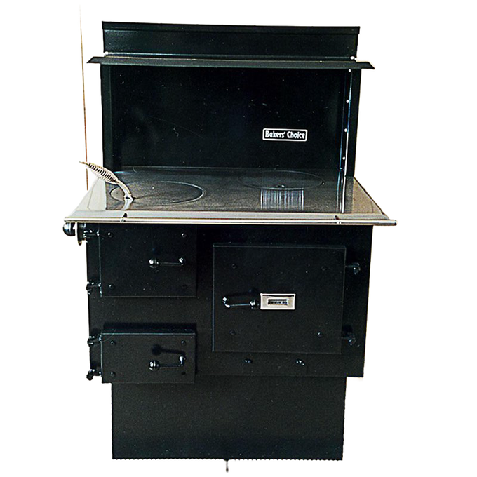 Handcrafted compact wood cookstove with durable heat-resistant black finish and seamless steel top, designed for practical Amish-style cooking, featured in Stoves, Cookstoves, and Best Sellers collections.