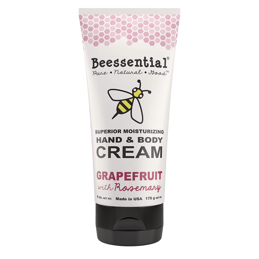 Tube of handcrafted Beessential hand and body cream in grapefruit and rosemary scent, made in USA, featuring natural ingredients, included in Health & Wellness, Balms, Creams and Lotions, USA Made, and Best Sellers collections.