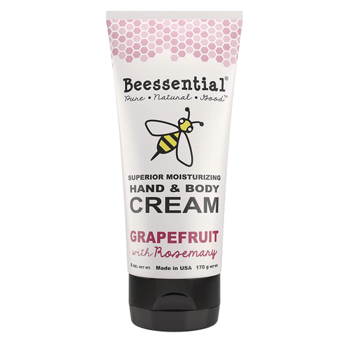 Tube of handcrafted Beessential hand and body cream in grapefruit and rosemary scent, made in USA, featuring natural ingredients, included in Health & Wellness, Balms, Creams and Lotions, USA Made, and Best Sellers collections.