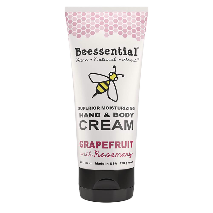 Tube of handcrafted Beessential hand and body cream in grapefruit and rosemary scent, made in USA, featuring natural ingredients, included in Health & Wellness, Balms, Creams and Lotions, USA Made, and Best Sellers collections.
