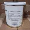 Metal container of handcrafted freeze-dried chicken breasts with detailed rehydration instructions, made in USA for emergency supplies and kitchen food collections.