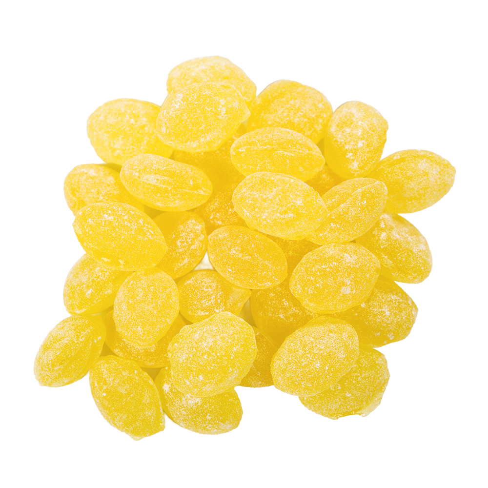 Pile of yellow sugared hard candies, handcrafted and made in the USA, featured in Kitchen & Food, Candy, USA Made, Best Sellers, and Promo Eligible collections.