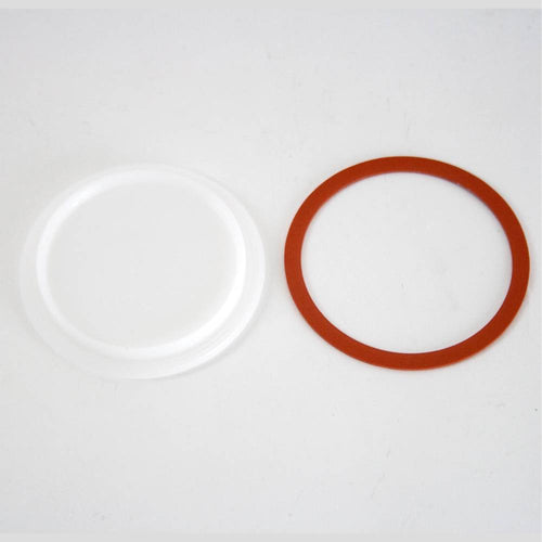 Handcrafted reusable white plastic jar lid paired with a red sealing ring, designed for regular mouth jars, made in USA, perfect for Kitchen & Food, Food Preservation, and Canning collections.