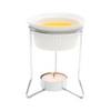 Ceramic butter warmer held on a metal stand with a lit tealight below, designed for gentle heating of butter and delicate sauces, featured in Kitchen & Food and Storage collections.