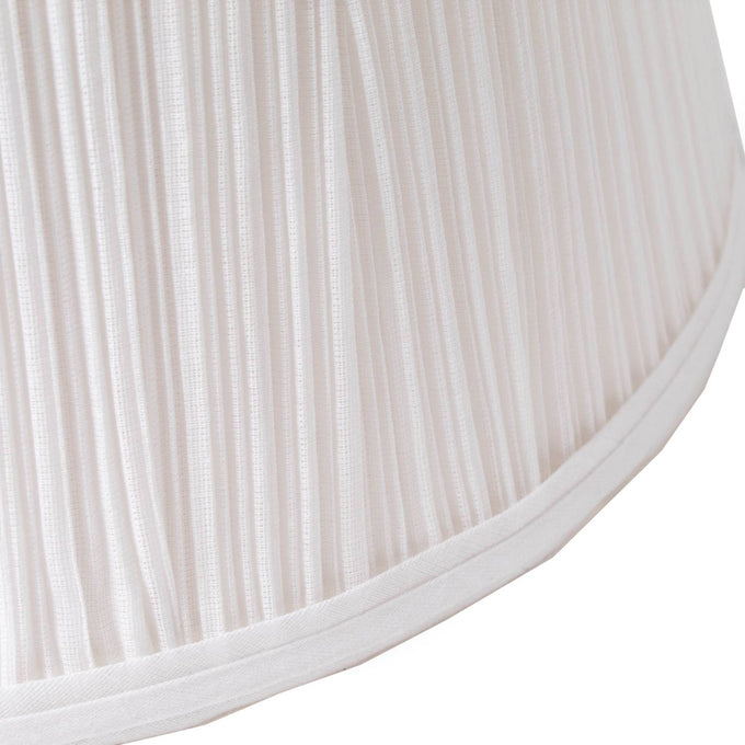 Close-up of a handcrafted white cloth pleated oil lamp shade with soft texture and neatly finished edge, featured in Lamps & Lighting and Parts and Accessories collections.