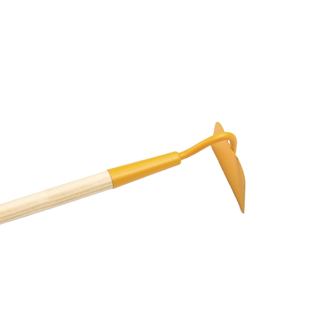 Child-sized durable gardening hoe with yellow metal head and natural wood handle, designed for real outdoor use by children ages 6 and up with adult supervision, featured in Toys, Children's Toys, Outdoor Play, Best Sellers, and Promo Eligible collections.