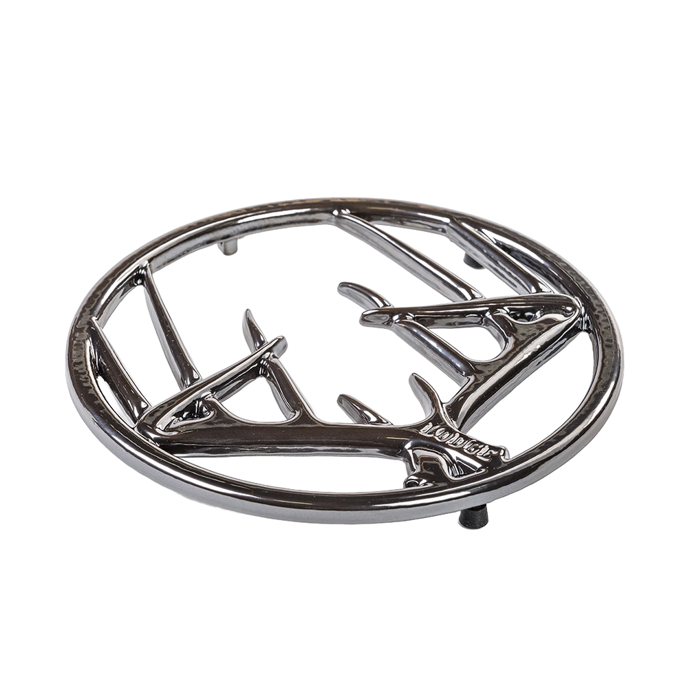 Round enamel trivet with antler-inspired design, featuring a durable surface and rubber feet for stability, perfect for Kitchen & Food, Dinnerware, Storage and Serving, Best Sellers, and Promo Eligible collections.