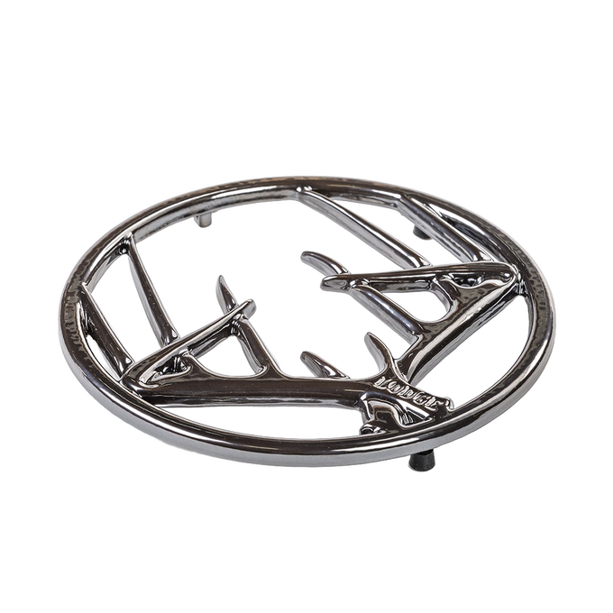 Round enamel trivet with antler-inspired design, featuring a durable surface and rubber feet for stability, perfect for Kitchen & Food, Dinnerware, Storage and Serving, Best Sellers, and Promo Eligible collections.