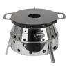 Polished stainless steel outdoor stove with perforated sides and sturdy legs, topped with a flat griddle plate featuring dual handles, ideal for camping and grilling in Farm, Garden & Tool collections.