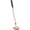Extendable tub and tile scrubber with an anti-microbial abrasive head and pivoting design, featuring a comfortable black handle, ideal for household cleaning, home decor, and cleaning utensils collections.