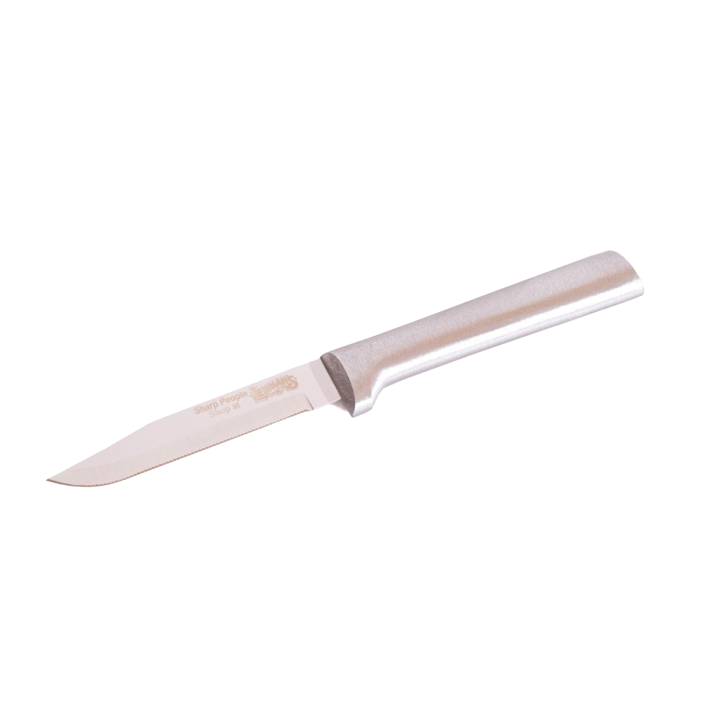 Handcrafted USA-made serrated paring knife with a finely toothed stainless steel blade and solid aluminum handle, perfect for precise food prep in kitchen knives and Farm, Garden & Tool collections.