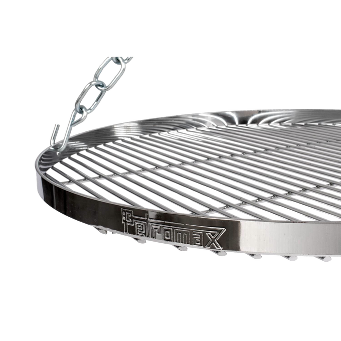 Chromium-plated steel hanging grate with adjustable chains for campfire grilling, designed for outdoor cooking in Farm, Garden & Tool, Camping, Best Sellers, and Promo Eligible collections.
