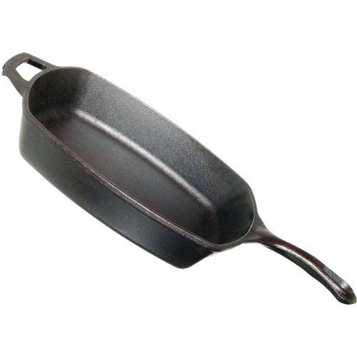 Handcrafted cast iron square skillet with pre-seasoned surface, ergonomic handle, and sturdy helper grip, ideal for Kitchen & Food, Cookware, Cast Iron, USA Made, Best Sellers, and Promo Eligible collections.