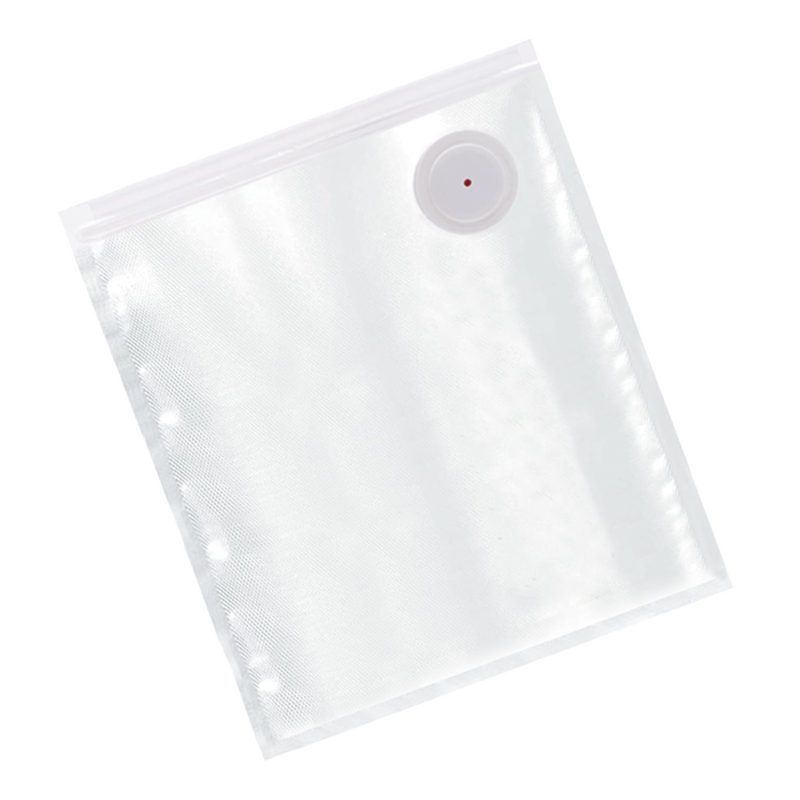 Clear reusable vacuum zipper bag with a sealing port, designed to keep food fresh longer, featured in Kitchen & Food, Food Preservation, Freezing, Storage and Serving collections.
