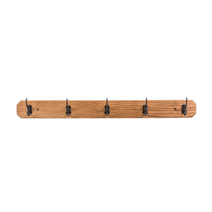 Handmade Amish oak wallboard with five sturdy metal hooks, designed to keep coats organized, featured in Home & Decor, Household Helpers, USA Made, Amish Made, and Best Sellers collections.