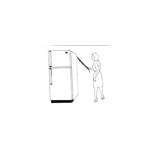 Illustration of a person using a long brush to clean refrigerator coils, highlighting an efficient cleaning tool from Home & Decor, Household Cleaning, and USA Made collections.
