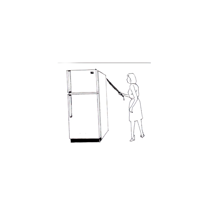 Illustration of a person using a long brush to clean refrigerator coils, highlighting an efficient cleaning tool from Home & Decor, Household Cleaning, and USA Made collections.