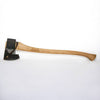 Handcrafted axe featuring a thick carbon steel head with a leather sheath and an Amish-made smooth hickory handle, part of Farm, Garden & Tool, Knives & Axes, USA Made, and Best Sellers collections.