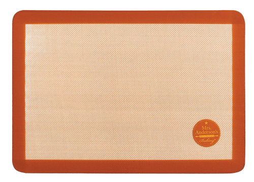 Large commercial-grade silicone baking mat with textured surface and orange trim, designed for durability and artisan baking, perfect for Kitchen & Food, Cookware, and Baking Supplies collections.